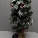 [ 8 Modes & Timer] 24 Inch Realistic Snowy Tabletop Christmas Tree Small Christmas Tree with 50 Warm Lights Battery Operated Red Berries Pine Cone Burlap Base Indoor Home Table Christmas Decorations