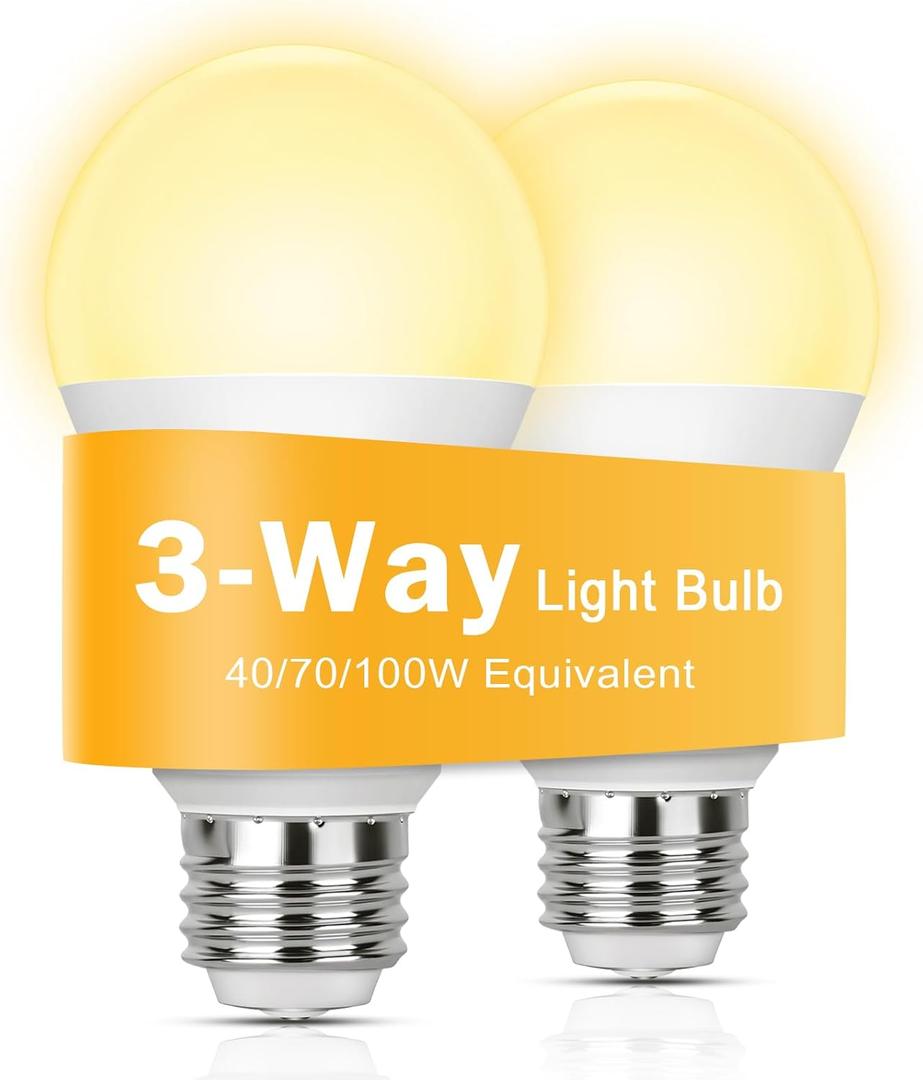 3 Way Light Bulbs 40 70 100W Equivalent, LED Dimmable A19 Three Way Light Bulbs Soft White 3000K, E26 Medium Base, 4/8/12W Energy Saving 3 Way Bulb for Floor Lamp Desk Lamp Table Lamp Reading, 2-Pack