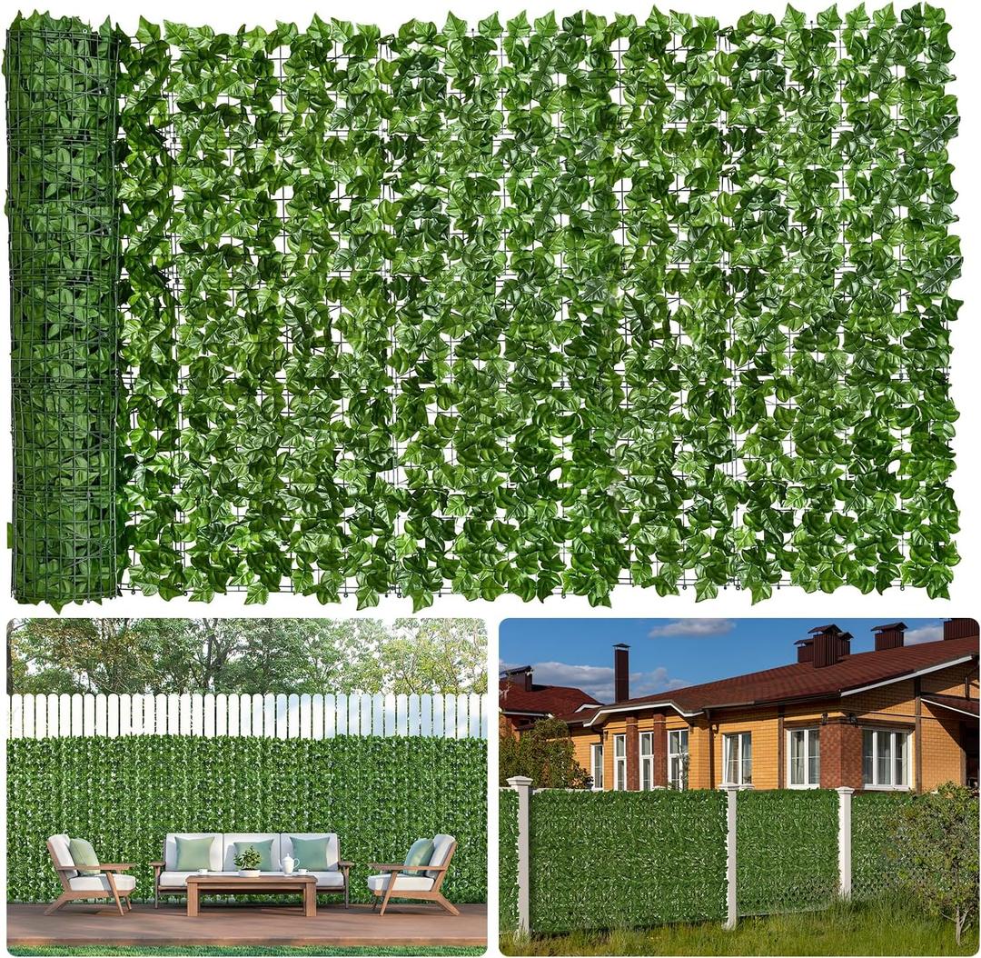 Faux Ivy Privacy Fence Screen 48PCS 20 x 20 Inch Artificial Faux Ivy Hedge Expandable Faux Privacy Fence with 100 pcs