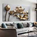 Floral Wall Art For Living Room Modern Canvas Art Wall Decor Print Painting Prints Pictures Gold Flower Wall Art Picture For Bedroom Hotel Home Wall Decor 24 X 48 Inch