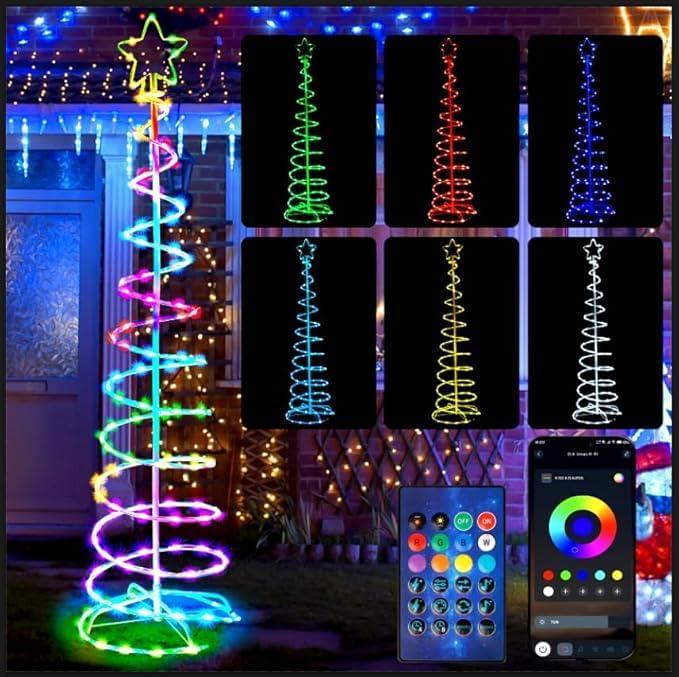 Spiral Christmas Tree Outdoor Decoration With Timer - 8 Lighting Modes Light Up Tree for Outside (Multi-Color, 6FT)