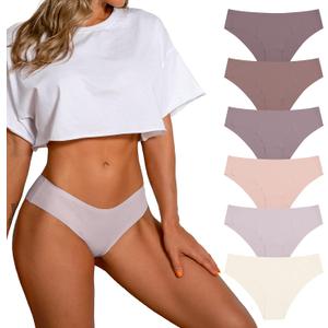 SHARICCA Women Seamless Cheeky Bikini No Show Panties Ladies Invisible Breathable Briefs Soft Stretch Underwear Multi Pack (X-Small, (6 Pack) Warm Soul)