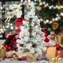 24 Inch/2 FT Mini Christmas Tree Blind Box, Small Tabletop Flocked Tree with LED Lights, Pine Cones, Star Tree Topper, Snow Flocked Artificial Pine Xmas Tree,Mini Gift Box and Cloth Bag Base (Blind Box -50% of White/Green)