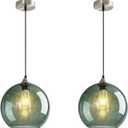 Modern 2-Pack Glass Globe Pendant Lights, Gray Green Modern Pendant Lighting for Kitchen Island, Glass Hanging Lamps for Dining Room Living Room Bedroom, Large 9.85 Inch Fixture (Bulbs Not Included)