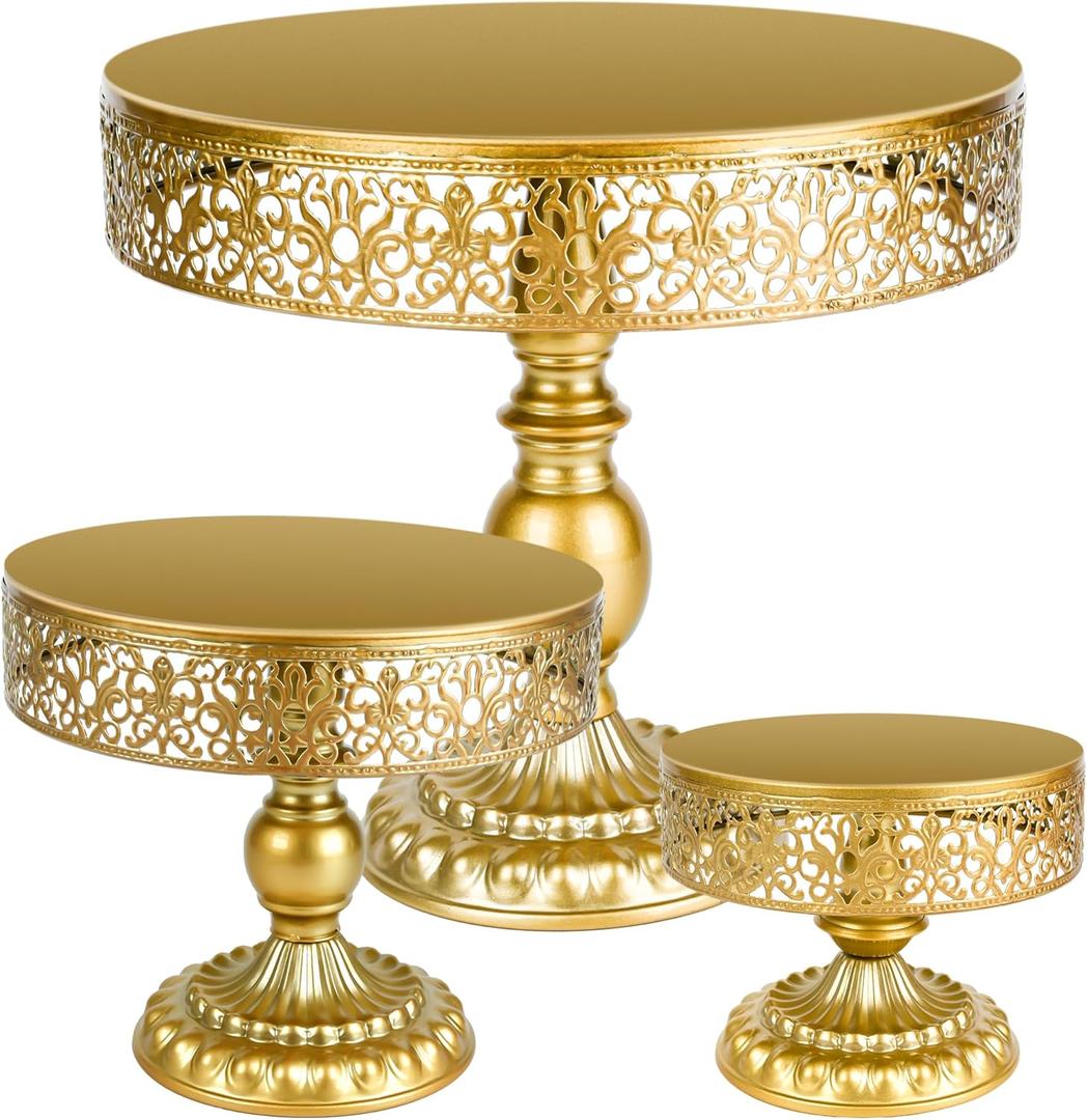 3-Pack Cake Stands, Round Metal Cupcake Stands for Dessert Table, Dessert Display Cake Stands, Brithday Wedding Party Celebration Dessert Cake Display Plates(Gold)
