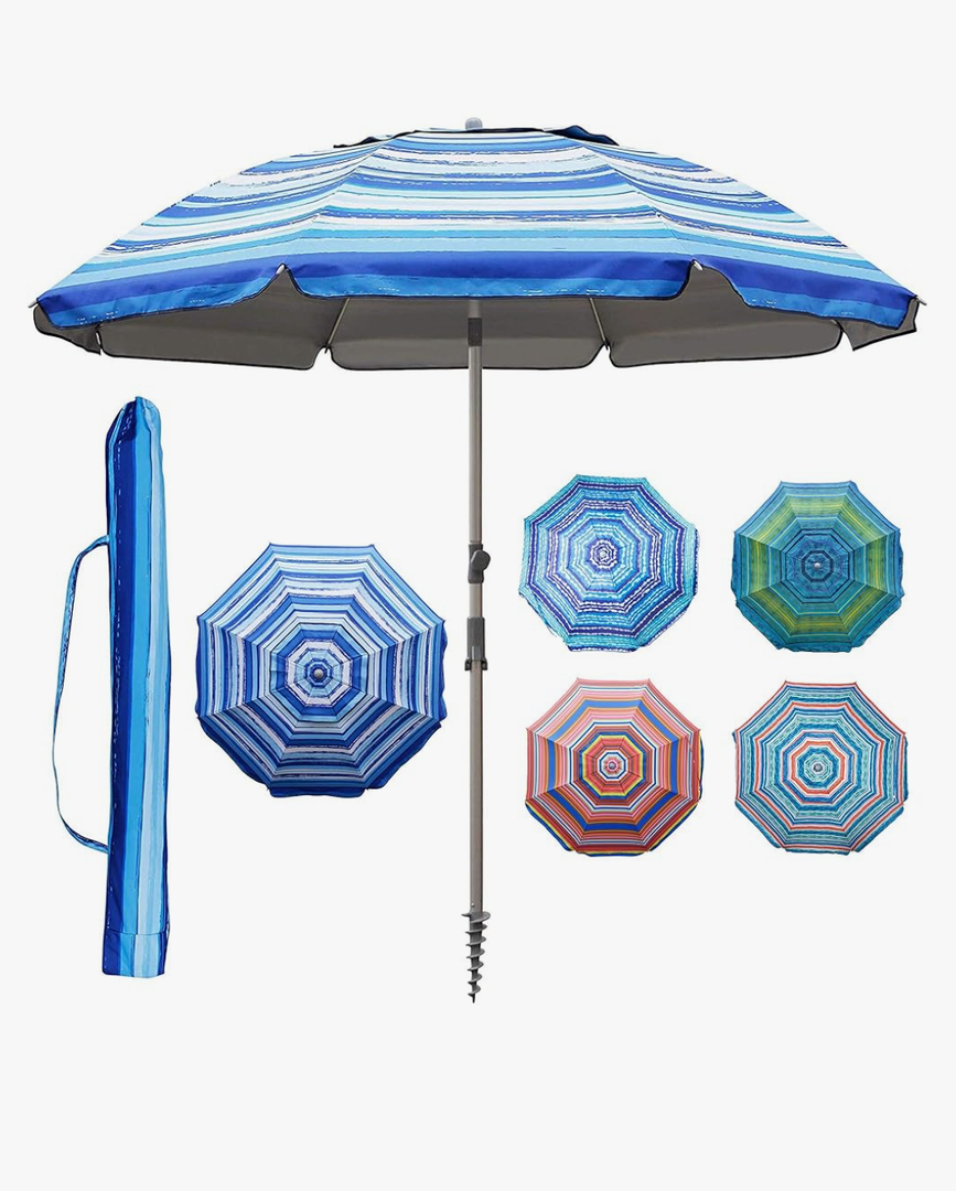 Blissun 7.2' Beach Umbrella with Sand Anchor, Outdoor Portable Beach Umbrella for Sand with Tilt Pole, Carry Bag, Air Vent