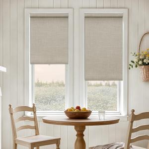 Oatmeal 100% Blackout Roller Shades for Window Room Darkening Thermal Insulated UV Protection Cordless Free-Stop Beige Window Blinds for Bedroom Home Office Door Protect Privacy 19" W x 72" H