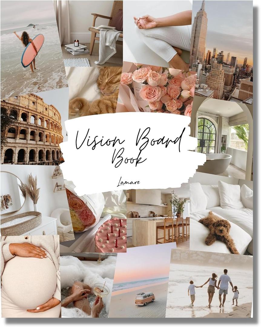 Lamare Vision Board Book - 1000+ Aesthetic Vision Board Images & Motivational Quotes, Vision Board Supplies, Vision Board Kit, Collage Book for Manifestation, Self Care & Goal Setting, 6 x 8 x 0.2 inches