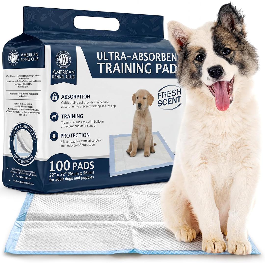 American Kennel Club Scented Puppy Training Pads with Ultra Absorbent Quick Dry Gel 22 x 22 Pee Pads for Dogs - Fresh Scented - Pack of 100