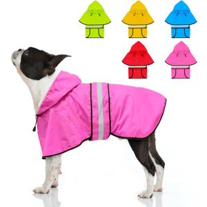 Weesiber Dog Raincoat, Waterproof Dog Rain Jacket with Leash Hole, Hooded Pet Poncho Lightweight Puppy Coat for Small Dogs (S, Pink)