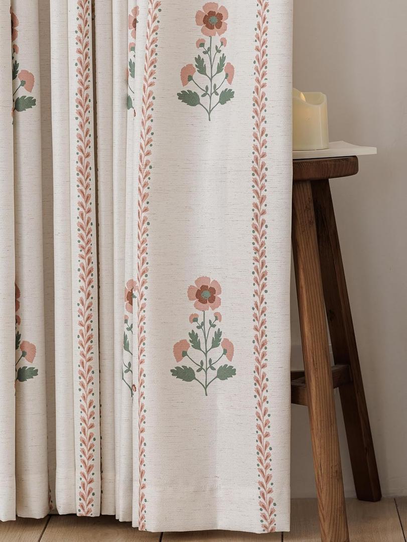 Pinch Pleated Nursery Curtains Luxury Pink Sheer Floral Curtains for Girls Room Bedroom Living Room - 90 Inch Length Modern Farmhouse Floral Printed Drapes with Hooks - 2 Panels Set