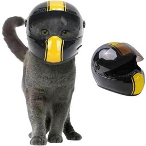 Pet Motorcycle Helmet Dog/Cat Full Face Motorcycle Helmet Outdoor Motorcycle Bike Riding Helmet Hat for Cat Dog Doggie Puppy Kitten Pet Supplies Racing Car Fan Collectible Small Gift (Black-Yellow)