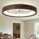 24" Low Profile Flush Mount Wood Fandelier Ceiling Fan with Light