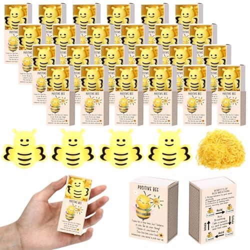 Wettarn 12 Sets Bee Gifts Positive Stress Balls with Support Boxes Bulk Party Favors for Employee Coworker Friends Office Classroom Rewards Cute Inspirational Relief Toys Yellow Desk Decor