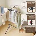 Clothes Drying Rack Foldable, Laundry Drying Rack Collapsible Space-Saving Tripod Clothing Drying Stand for Indoor/Outdoor with Folding Button, Height Adjustable