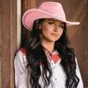 DRESHOW Glitter Cowboy Hat Classic Western Rhinestone Cowgirl Hat Outdoor Wide Brim Retro Felt Fedora Hats Rolled up Caps (Pink)
