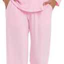 LUBOT Womens Bamboo Viscose Pajamas Super Buttery Soft 2 Piece PJ Set Button Capri Pants Long Short Sleeve Sleepwear Set (X-Large)