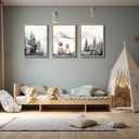 3Pcs Adventure Nursery Wall Art Woodland Animals Bear & Fox Wall Decor Watercolor Mountain Kids Canvas Posters for Classroom Baby Room Decorations Unframed