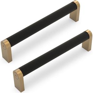 KOMOTIA 10 Pack Matte Black and Champagne Bronze Cabinet Pulls knurled 5 Inch Hole Centers Kitchen Cabinet Handles Drawer Pulls Cabinet Hardware