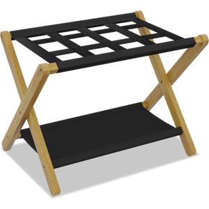 Heybly Luggage Rack, Folding Suitcase Stand with Storage Shelf, Heavy-Duty Luggage Holder for Guest Room Bedroom Hotel, Holds up to 141 lb, Natural HLR010N1
