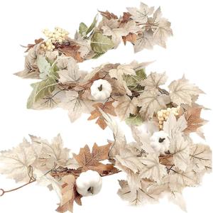 Fall Garland for Mantle  5.9FT Pumpkin Halloween Garland with Berries, Autumn Harvest Foliage | Indoor Outdoor Fireplace Shelf, Porch Table Bookshelf Centerpiece for Festival Party Decoration