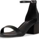 Amazon Essentials Women's Two Strap Heeled Sandal (8.5 Wide, Black Faux Leather)