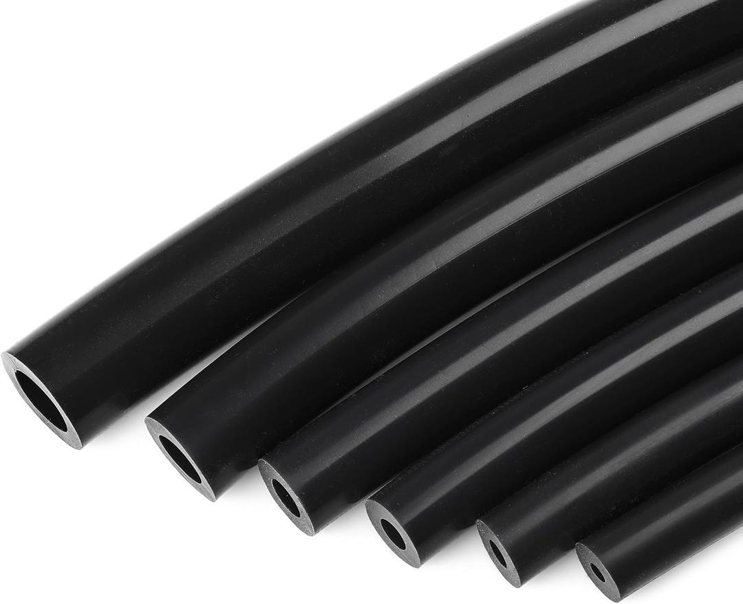Ucreative 1/8" 5/32" 3/16" 1/4" 5/16" 3/8" Automotive Silicone Vacuum Tubing Hose Kit for Air and Water 6PCS 5FT (Black)