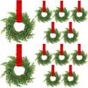 12 Pcs 7.87 Inch Small Christmas Cabinet Wreaths with Ribbon, Mini Wreath for Kitchen Window Chair Backs Front Door Xmas Home Decor DIY Craft Farmhouse Holiday Decorations(Red Color)
