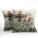 Happy Easter Leaf Throw Pillow Covers 18x18 Set of 2 Hi is Risen Cushion Case Cotton Linen Square Spring Flowers Easter Decoration Throw Pillows Case for Holidays Party Sofa Couch Bed Bench Outdoor