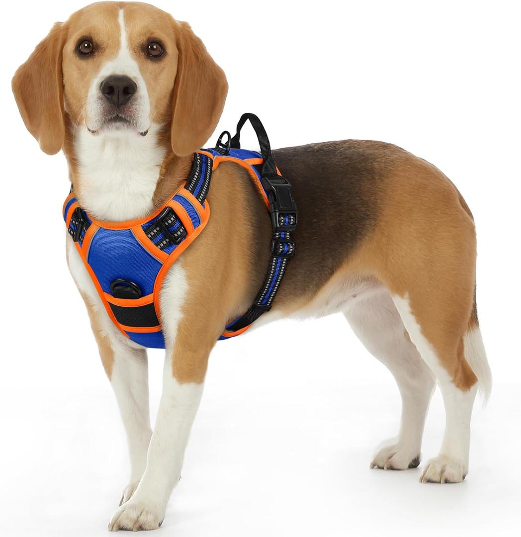 Eagloo Dog Harness for Large Dogs, No Pull Service Vest with Reflective Strips and Control Handle, Adjustable and Comfortable for Easy Walking, No Choke Harness with 2 Metal Rings, Blue & Orange, Small