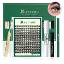 DIY Lash Extension Kit KEYYOU 144pcs Lash Clusters Eyelash Extension Kit with Mascara Brush Bond and Seal Lash Glue Remover Lash Applicators Lash Brush Clean Pad for DIY Lash Extensions (Y01 Kit)