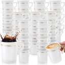 48 Pack Disposable Coffee Mugs with Handle, 8 OZ Heavyweight Gold Rimmed Tea Cups, Plastic Hot Cold Beverage Drinkware for Weddings Cafe Bridal Shower, Engagement Party, Camping, Travel, White