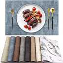 LANDVIEW Leather Heat Resistant Placemats Set of 6 Waterproof Wipeable Washable PU Table Mats,Easy to Clean Anti-Slip Place Mats (Blue, 6)