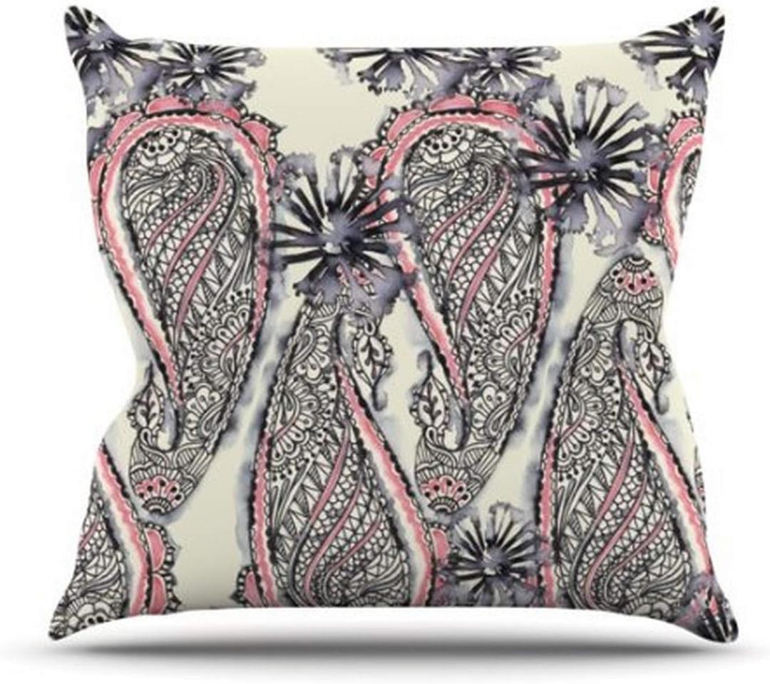 Sonal Nathwani Inky Paisley Bloom Outdoor Throw Pillow, 26 by 26-Inch