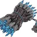 Novelty Lights 11 Feet 50 Bulbs Traditional Incandescent Mini Lights, Teal on Brown Wire with 2.5" Spacing, Commercial Grade and UL Listed for Indoor/Outdoor Use, End-to-End Connectable