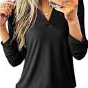 Dokotoo Womens Basic Casual V Neck Plaid Print Cuffed Long Sleeve Work Tops Blouses Shirts S-3XL Z Black Medium
