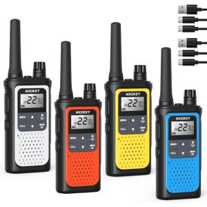 NXGKET Walkie Talkies for Adults Long Rang NOAA Weather Alerts, Rechargeable Walkie Talkies 2 Way Radio 22 FRS Channel with 1800mAh Li-ion Battery Charger USB-C Cable Outdoor Cruises Camping, 4 Pack (Orange & Yellow & White & Blue)