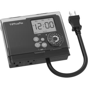 TiFFCOFiO New Digital Outdoor Timer Waterproof, Dial Programmable Method, Outdoor Pool Pump Timer with 2FT Extension Cord, 2 Grounded Electrical Outlets for Lights, 6 Sets of Programs, 20A/2500W