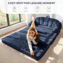 MAXYOYO Folding Sofa Bed, 2 in 1 Convertible Sofa to Lounger | Comfy Loveseat Bean Bag Chair for Adults, Floor Couch with Handle, Faux Fur Couch Bed for Living Room Bedroom, Navy
