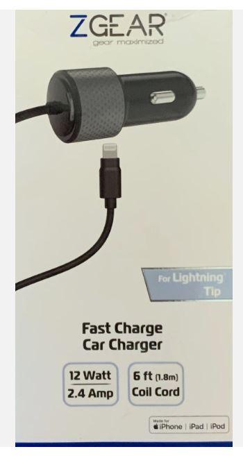ZGear 8ft. Braided Charge Cable for Lightning Tip+ Fast Charge Car Charger