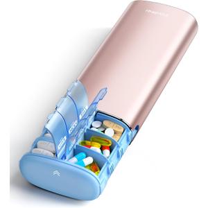 Vaydeer 7 Day Weekly Pill Organizer 2 Times a Day, Metal Am Pm Travel Pill Case, Large Capacity Twice Daily Cute Pill Box for Supplements, Pills, Vitamins and Medication (Rose Gold)