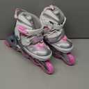 2PM SPORTS Cytia Pink Girls Adjustable Illuminating Inline Skates with Light up Wheels, Fun Flashing Beginner Roller Skates for Kids (Small - Little Kids (10C-12.5C US), silver)