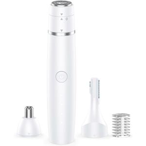Nose Hair Trimmer for Women & Men, 3-in-1 Facial Hair Remover for Peach Fuzz, Eyebrow Trimmer, Shaper & Shaver, Ear & Face Grooming Kit, USB-C Rechargeable, Painless, Dry Use, Compact & Travel-Ready (Snow White)