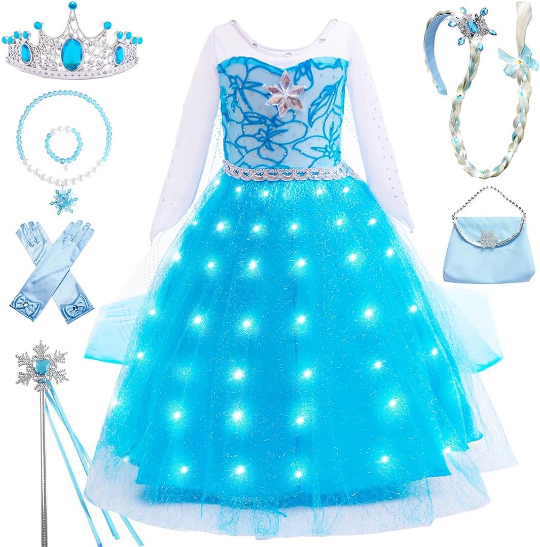 Princess Dress for Girls | Sparkly Cape & Crown | Ages 3-10 | Birthday, Halloween, Party Costume (3-4 Years, White and Blue)