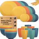 Wheat Straw Dinnerware Sets 40 PCS| Plates and Bowls Sets for 8, Unbreakable Dinner Plate, Dessert Plates, Cereal Bowl, Drinking Cups, Microwave Safe Dishes Set for Kitchen, Outdoor - Multi