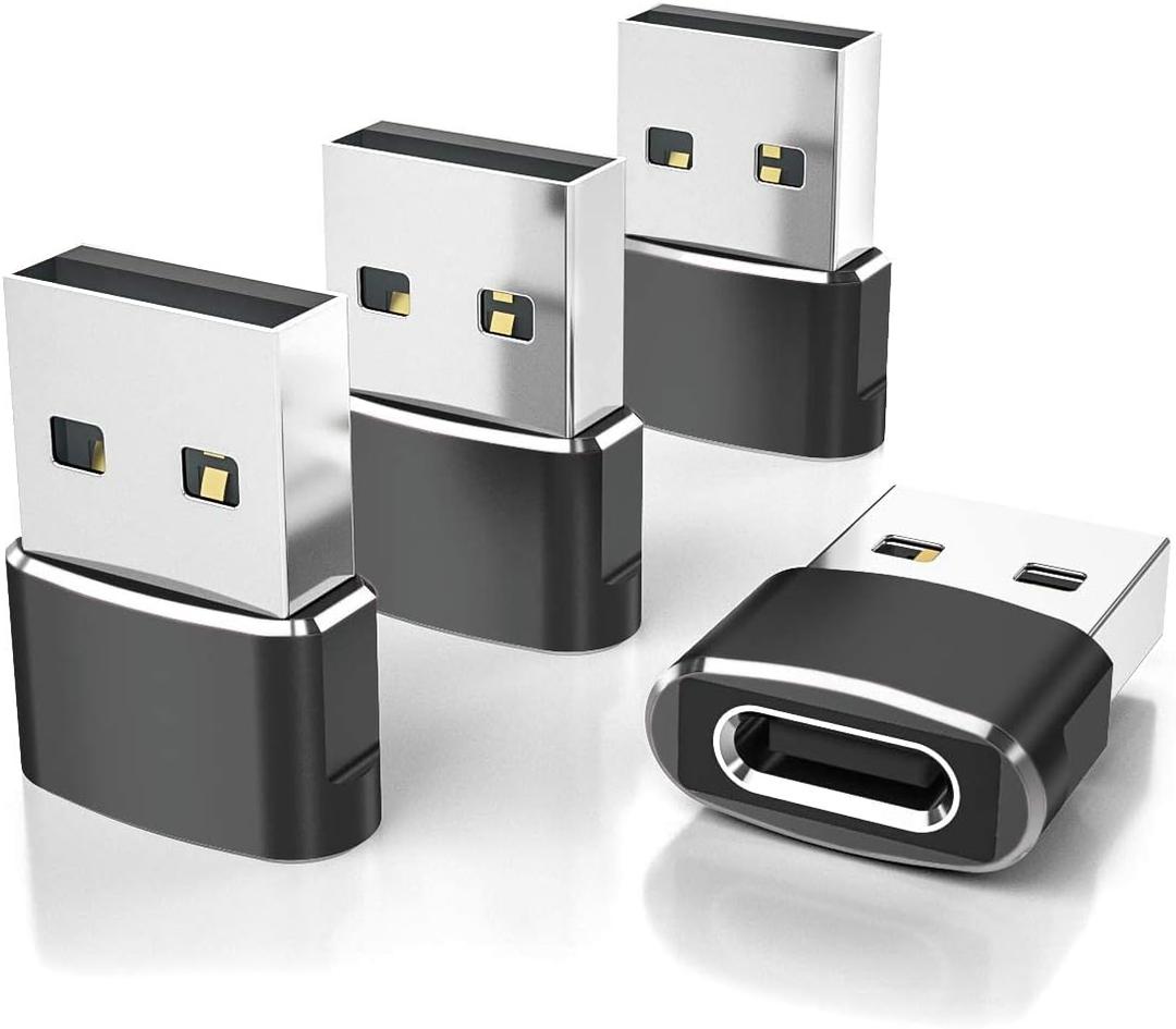 Elebase USB to USB C Adapter for iPhone 17 4Pack,USBC Female to A Male Car Charger Adapter,Type C Converter Apple 17e 16 Pro Max 15 14 Plus,iWatch Watch 11 10 Ultra 3,iPad Air,Samsung Galaxy S26,Black