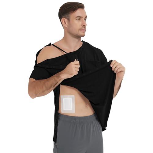 Mens Post Shoulder Surgery Shirts Short Sleeve Adaptive Tops with Snap Closure for Shoulder Recovery Rotator Cuff Surgery (Black,M)