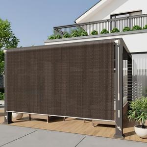 HENG FENG Outdoor Roller Shade,90% UV Block 8'(W) x8'(H) Cordless Patio Shades Roll up Outdoor Blinds for Porch Gazebo Deck Pergola Balcony,Mocha