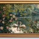 MAM8A Vintage Swan Framed Wall Art, Swan Art Wall Decor, 16 x 24 Inch