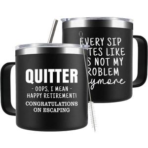 Funny Retirement Gifts For Men - Quitter I Mean Happy Retirement Coffee Mug with Handle, 14oz Retired Cup Mug Xmas Gifts for Coworker Leaving,Teachers,Doctors, Boss,Friends,Dad Black